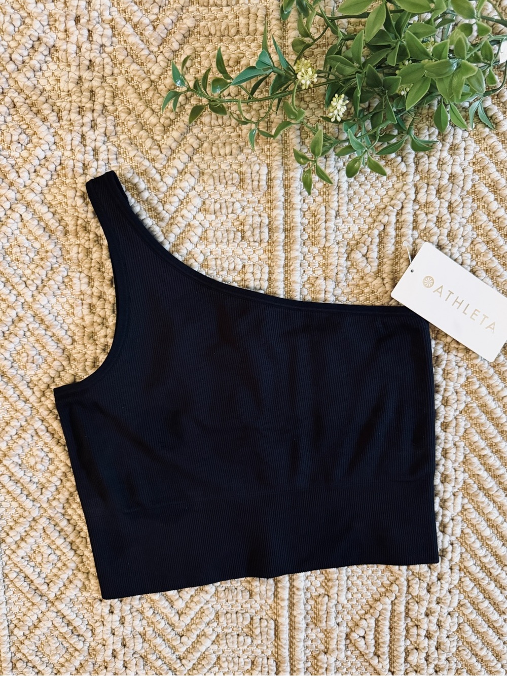 Athleta Black One-Shoulder Ribbed Crop Top